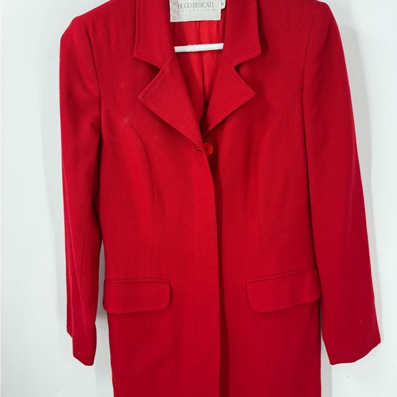 Hugo Buscati collection 100% wool hidden button closure long red blazer jacket 2 - Picture 4 of 9